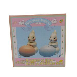 Hermitage Pottery Rabbit And Egg Salt And Pepper Shakers 1994 Ceramic